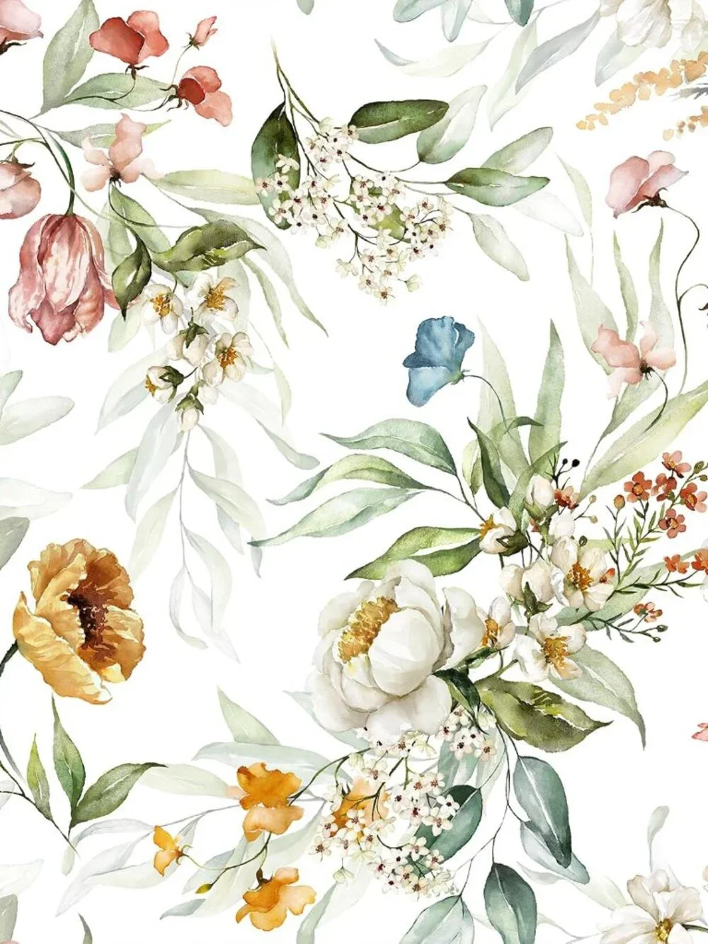 Watercolor Vintage Floral Peel and Stick Wallpaper (17.7